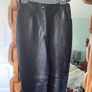 Chanel auth. black leather pants with gold zipper, EUC, sz. EU 40/US 4-6, mint